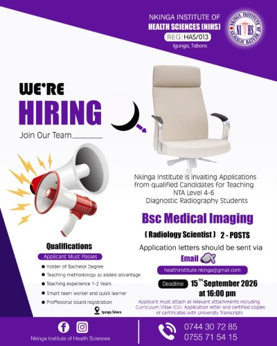NIHS Announces Teaching Vacancies – BSc Medical Imaging (Radiology Science).